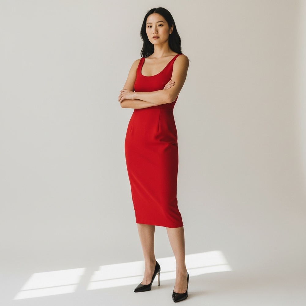 Andrea Polizzi for Rex Lester Vintage Elegant Red Midi Dress with Slit 8 Women’s